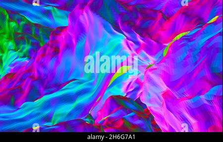 Abstrakter CGI-Hintergrund mit zufällig geformter, farbenfroh gewellter, dreieckiger Oberfläche, 3d-Rendering-Illustration Stockfoto