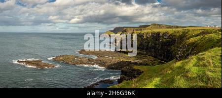 Causeway Klippen mit Blick auf Portcoon, Bushmills, County Antrim, Nordirland Stockfoto