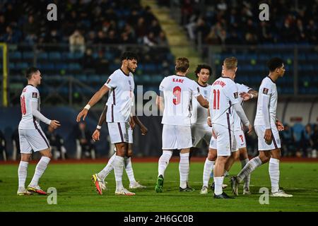 Das englische Team feiert Harry Kane nach dem Tor während des Panamerican Tennis Center, der FIFA Weltmeisterschaft in San Marino, Republik San Marino, November 15 2021 Stockfoto