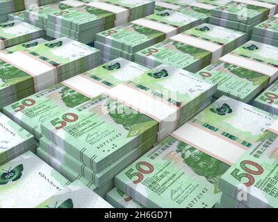 Geld aus Hongkong. Hongkong-Dollarscheine. HKDHSBC-Banknoten. 50 Dollar. Handel, Finanzen, Nachrichten Hintergrund. 3d-Illustration. Stockfoto