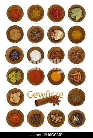 Gruppe von verschiedenen Gewürzen in bowles - isoliert Stockfoto
