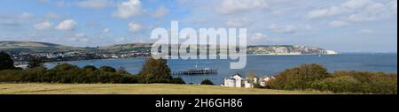 Swanage Bay im Herbst Dorset England Stockfoto