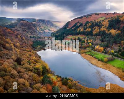 Luftaufnahme auf Glendalough in den Wicklow Mountains, Irland Stockfoto