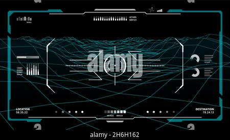 HUD futuristische Monitor-Bildschirm-Schnittstelle, Ziel-Ziel-Steuerung ui oder gui von Sci Fi Spiel. Digitales Dashboard-Panel des vr Head-up-Displays mit AIM-Steuerung f Stock Vektor