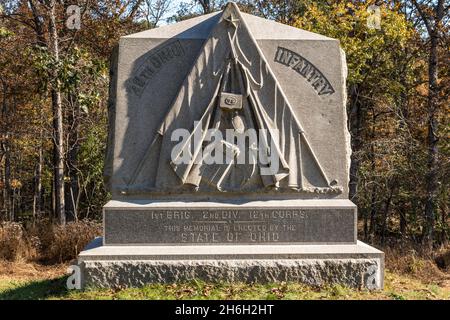 Das 29. Ohio Volunteer Infantry Regiment Monument auf der Slocum Avenue im Gettysburg National Military Park in Gettysburg, Pennsylvania, USA Stockfoto