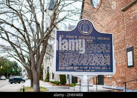 Selma, Alabama, USA - 26. Januar 2021: Historischer Markt für St. Paul's Episcopal Church in der Innenstadt von Selma, der 1838 gegründet wurde. Stockfoto