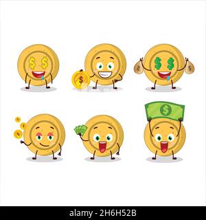 Dalgona Candy Circle Cartoon-Figur mit niedlichen Emoticon bringen Geld. Vektorgrafik Stock Vektor