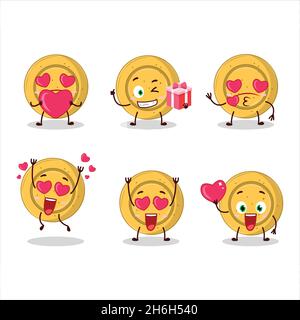 Dalgona Candy Kreis Cartoon-Figur mit Liebe niedlichen Emoticon. Vektorgrafik Stock Vektor