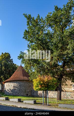 Pulverturm Ein Teil der alten Stadtmauer in Poessneck, Saale-Orla-Kreis, Thüringen, Deutschland, Europa Stockfoto