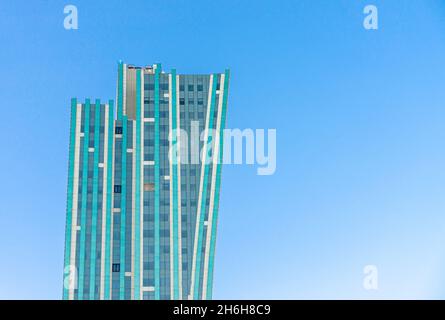 Das Detail des modernen Immobilienkomplexes Emerald Towers, entworfen vom Architekten Roy Varacalli, Astana, nur-Sultan, Kasachstan, Zentralasien Stockfoto