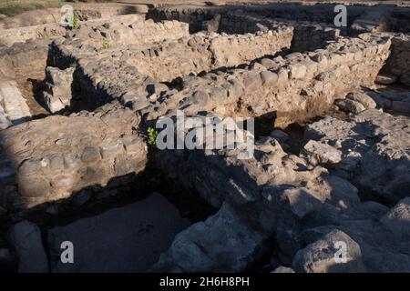 Blick auf die Ruinen von Bethsaida, auch bekannt als Julias, ein Ort, der im Neuen Testament erwähnt wird und der Heimat des heiligen Petrus war, der sich an der östlichen Seite des Sees von Galilee in Israel befindet. Stockfoto