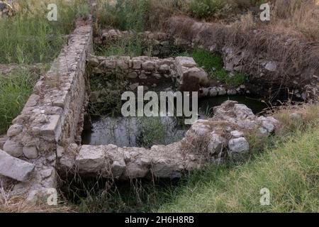 Blick auf die Ruinen von Bethsaida, auch bekannt als Julias, ein Ort, der im Neuen Testament erwähnt wird und der Heimat des heiligen Petrus war, der sich an der östlichen Seite des Sees von Galilee in Israel befindet. Stockfoto