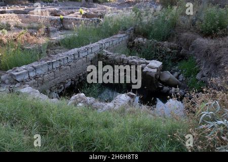 Blick auf die Ruinen von Bethsaida, auch bekannt als Julias, ein Ort, der im Neuen Testament erwähnt wird und der Heimat des heiligen Petrus war, der sich an der östlichen Seite des Sees von Galilee in Israel befindet. Stockfoto