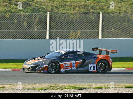 McLaren 650 S GT3-Team Garage 59 in der internationalen Motorsport GT3-Meisterschaft des Circuit de Barcelona Catalunya, Montmelo, Katalonien, Spanien Stockfoto