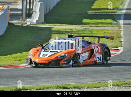 McLaren 650 S GT3-Team Garage 59 in der internationalen Motorsport GT3-Meisterschaft des Circuit de Barcelona Catalunya, Montmelo, Katalonien, Spanien Stockfoto