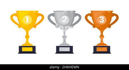 Gold, Silber und Bronze Award Trophäe Pokal Symbol Zeichen flach Stil Design Vektor Illustration. Stock Vektor