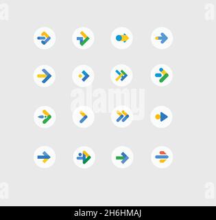 Pfeil Farbe Symbol in flachem Stil Sammlung, Farbe Pfeil Zeichen mit einfacher Kreisform Stock Vektor