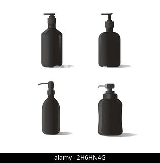 Symbol für die schwarze Hand-Desinfektionsflasche auf weißem Hintergrund isoliert. Desinfektionskonzept. Waschgel. Alkoholflasche zur Hygiene. Stock Vektor