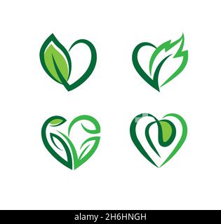 Herz und Blatt Vektor Illustration, Liebe Natur kreative Logo Design-Vorlage Stock Vektor