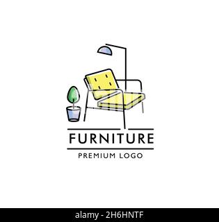 Innenausstattung Logo Design monoline Stil Raumdekoration Vektor Illustration Stock Vektor