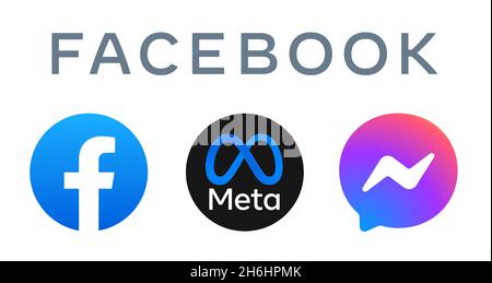 Metavers alle Apps Symbole Logos, Faceook, instagram Messenger, Portal, facebook-Portal, facebook Stockfoto