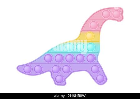 POPIT Figur Dinosaurier ein modisches Silikonspielzeug für Fidgets. Süchtig machendes Anti-Stress-Spielzeug in Pastell-Regenbogenfarben. Blasenangst Entwicklung Pop it Spielzeug Stock Vektor