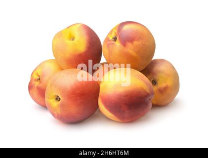 Haufen von frischen reifen Pfirsichen Obst isoliert auf einem weißen Stockfoto