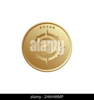 vektor-Design. Logo aus Münze mit Kompass-Logo-Konzept erstellt. Stock Vektor