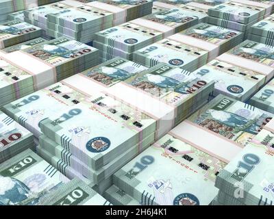 Geld von Sambia. Kwacha-Rechnungen. ZMW-Banknoten. 10 Bemba. Handel, Finanzen, Nachrichten Hintergrund. 3d-Illustration. Stockfoto