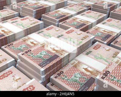 Geld von Sambia. Kwacha-Rechnungen. ZMW-Banknoten. 20 Bemba. Handel, Finanzen, Nachrichten Hintergrund. 3d-Illustration. Stockfoto