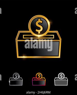 Ein Vektor Illustration Set von Golden Box mit Dollar Money Vector Sign Stock Vektor