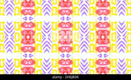 Indianisches Ureinwohner-Muster. Handgefertigte Geometrische Illustration. Schmutzige Kunstfliesen. Linearer Ethno-Druck in Rot und Gelb. Native American Watercolor Seamle Stockfoto