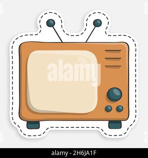 Cartoon-Ikone des Doodles Alter hölzerner Fernseher mit Antenne. Vintage-Fernseher. Weltfernsehtag 21. November. Vektor auf weißem Hintergrund isoliert Stock Vektor