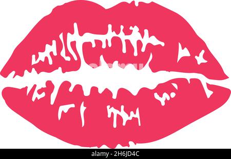 Kiss Trail. Lippenstift-Marke, rosa Mund romantische Liebhaber, Silhouette, Vektor-Illustration isoliert auf weißem Hintergrund Stock Vektor