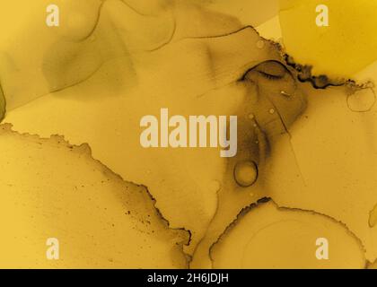 Abstrakte Acryl-Textur in Schwarz und Gelb. Gold Stockfoto