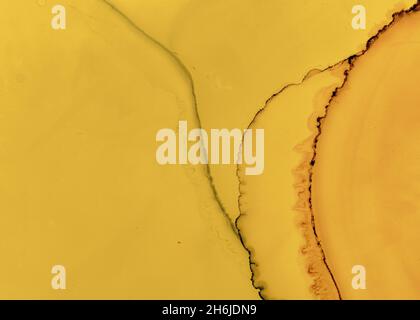 Abstrakter Acryl-Hintergrund in Schwarz und Gelb. Gold Stockfoto