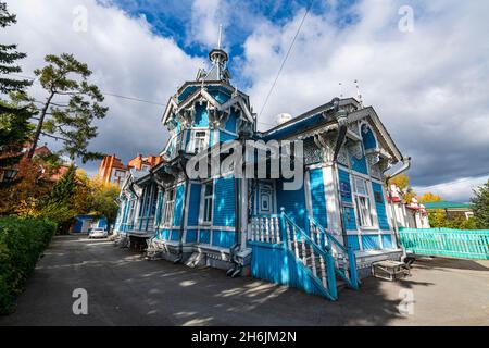Russisch-deutsches Holzhaus, Tomsk, Tomsk, Russland, Eurasien Stockfoto