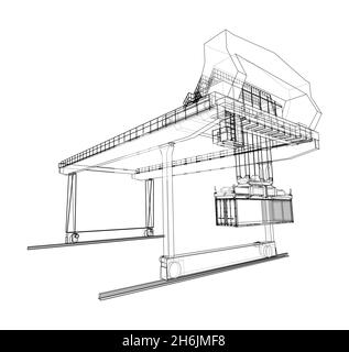 Umriss des Portalbehälters auf der Schiene Stockfoto