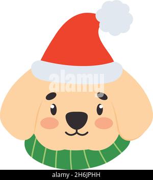 weihnachten Hund Kopf auf weißem Hintergrund Stock Vektor