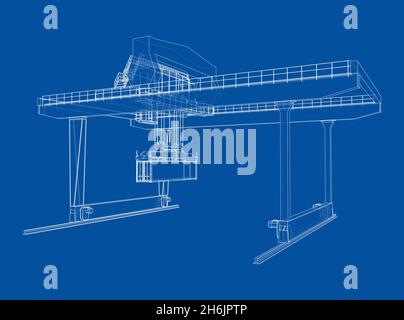 Umriss des Portalbehälters auf der Schiene Stockfoto