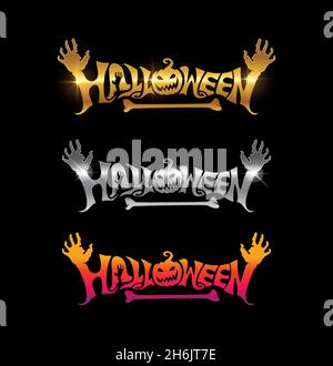 Ein Vektor-Illustration-Set aus Gold und Silber Halloween-Text Stock Vektor