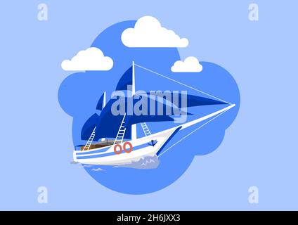 Die Abbildung eines Segelbootes im Vektor. Einfache Bearbeitung im EPS-Format. Geeignet für Geschäftsreisen oder Aktivitäten auf dem Meer. Stock Vektor