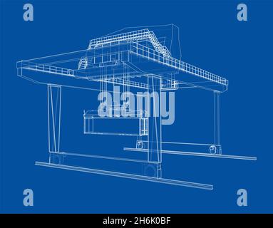 Umriss des Portalbehälters auf der Schiene Stockfoto