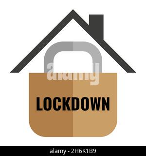 Lockpad Schild mit Lockdown Text und Dach des Hauses, covid-19 Quarantäne, Epidemie Stock Vektor