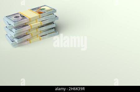 Big Money stapelt sich aus Dollar auf leeren Kopierraum Hintergrund. Finanzkonzept Stockfoto