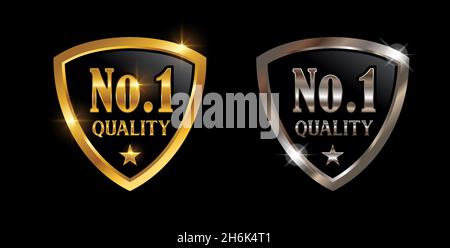 Ein Vektor-Illustrationssatz aus goldenem und Chrom Nummer 1 Qualität Vektorschild mit Gold- und Chrom-Glanz-Effekt Stock Vektor