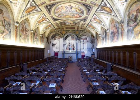 Cortona Arezzo Toskana Italien. Im Diözesanmuseum, einst Sitz der Gesellschaft des Guten Jesus, befindet sich ein Freskenzyklus von Vasari Stockfoto