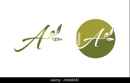 Ein Vektor-Illustration-Set aus Olivem Monogramm Logo Buchstabe A Stock Vektor