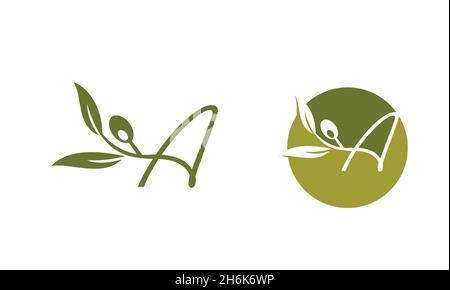 Ein Vektor-Illustration-Set aus Olivem Monogramm Logo Buchstabe A Stock Vektor