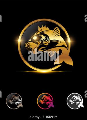 Ein Vektor-Illustrationssatz des goldenen Fishing Circle Logo-Zeichens Stock Vektor